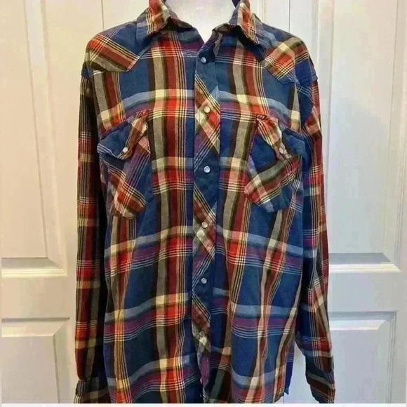 Wrangler size large snap button flannel plaid front pocket - Picture 1 of 7